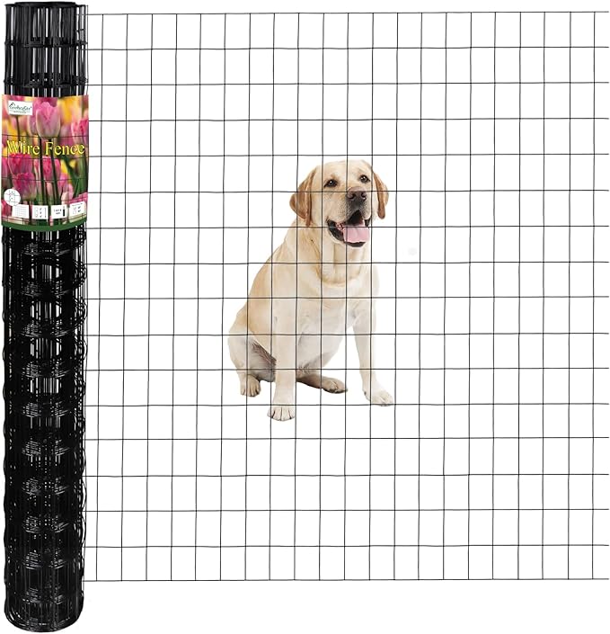 Black PVC Coated Welded Wire Fence 48 Inch x 25 Foot, 2 Inch x 3 Inch 16GA, Garden Border Fencing Roll Vinyl Coating Metal Wire Mesh for Yard Vegetable Plant Protection Poultry Netting-VerdiqueGarden