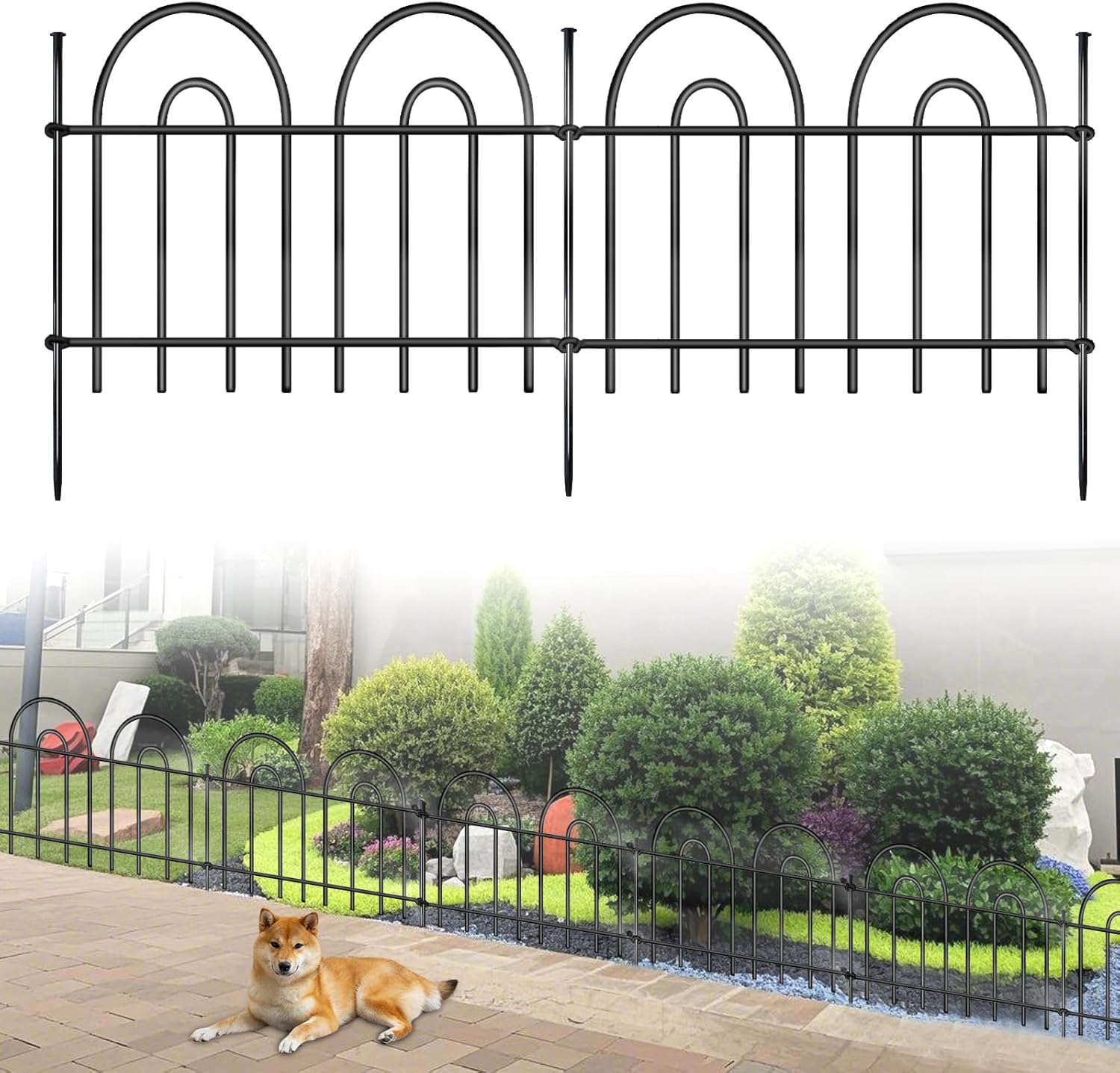 45ft X 13in Animal Barrier Fence, 32 Panels No Dig Fence for Dogs Rabbit, Anti Digging Defense Barrier Garden Edging Border, Rustproof Metal Arched Decorative Garden Fencing for Outdoor, Yard, Lawn-VerdiqueGarden