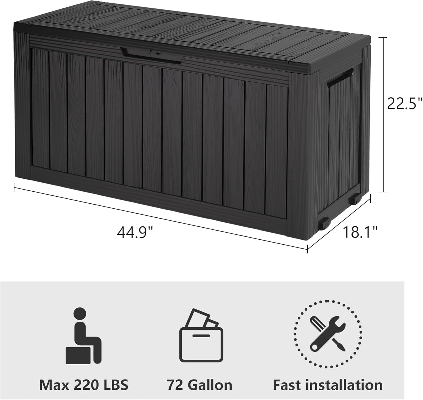 72 Gallon Deck Box Lockable Resin Outdoor Storage Box waterproof Outdoor Container for Patio Furniture Cushions, Pillow-VerdiqueGarden