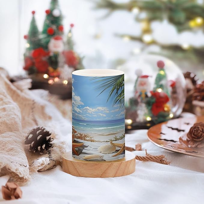 Flickering Flameless Candles, Starfish Seashell Beach Palm LED Candles with Remote Timer, Set of 2 Battery Operated Candle for Valentine Wedding Birthday-VerdiqueGarden