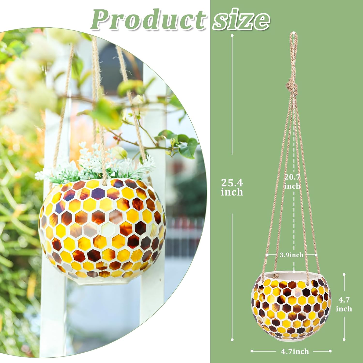 Hanging Planter Mosaic Garden Pot Small Flower Pot for Indoor Plant Disco Ball Hanging Planter with Drainage Yellow Bee-VerdiqueGarden