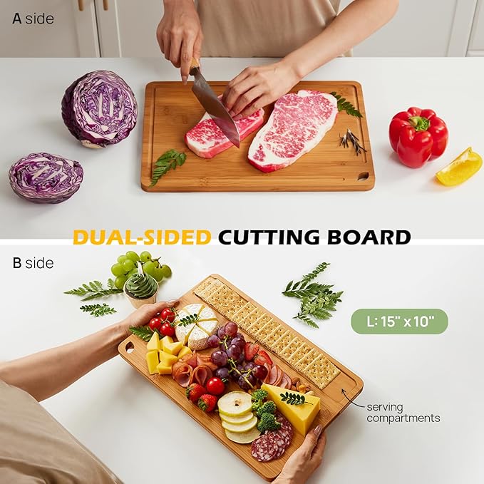 Bamboo Cutting Board 15 inches Carbonized Chopping Board With Knife-Friendly Surface & Juice Groove For Home Kitchens – Ideal For Meat, Veggies-VerdiqueGarden