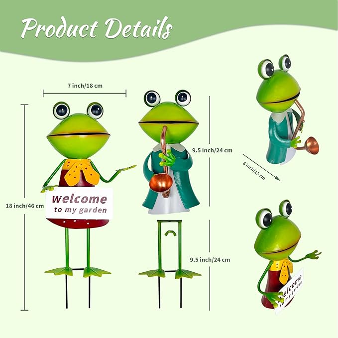 HONGLAND Metal Frog Garden Decor - Metal Frog Outdoor Statue -Outdoor Garden Decorations - 3D Frog Figurines - Christmas Holiday Lawn Patio Yard Fairy Garden Decor (with Welcome)-VerdiqueGarden