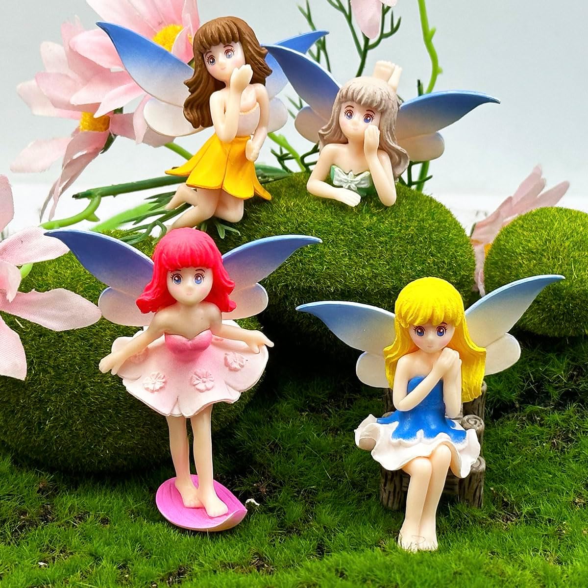 Suartus Miniature Fairy Figurines - 4Pcs Small Flower Fairies Ornaments Resin Mini Fairy Figurines Tiny Elf for DIY Fairy Garden Flower Pot Bonsai Micro Landscapes Craft Decoration Accessories-VerdiqueGarden