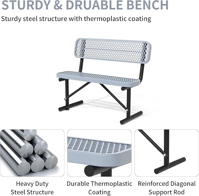 4/6/8 Feet Park Bench for Outside Heavy Duty Metal, Garden Benches Outdoor Bench with Backrest & Portable Frame, for Shopping Malls Stores Parks Patios Decks, Grey-VerdiqueGarden