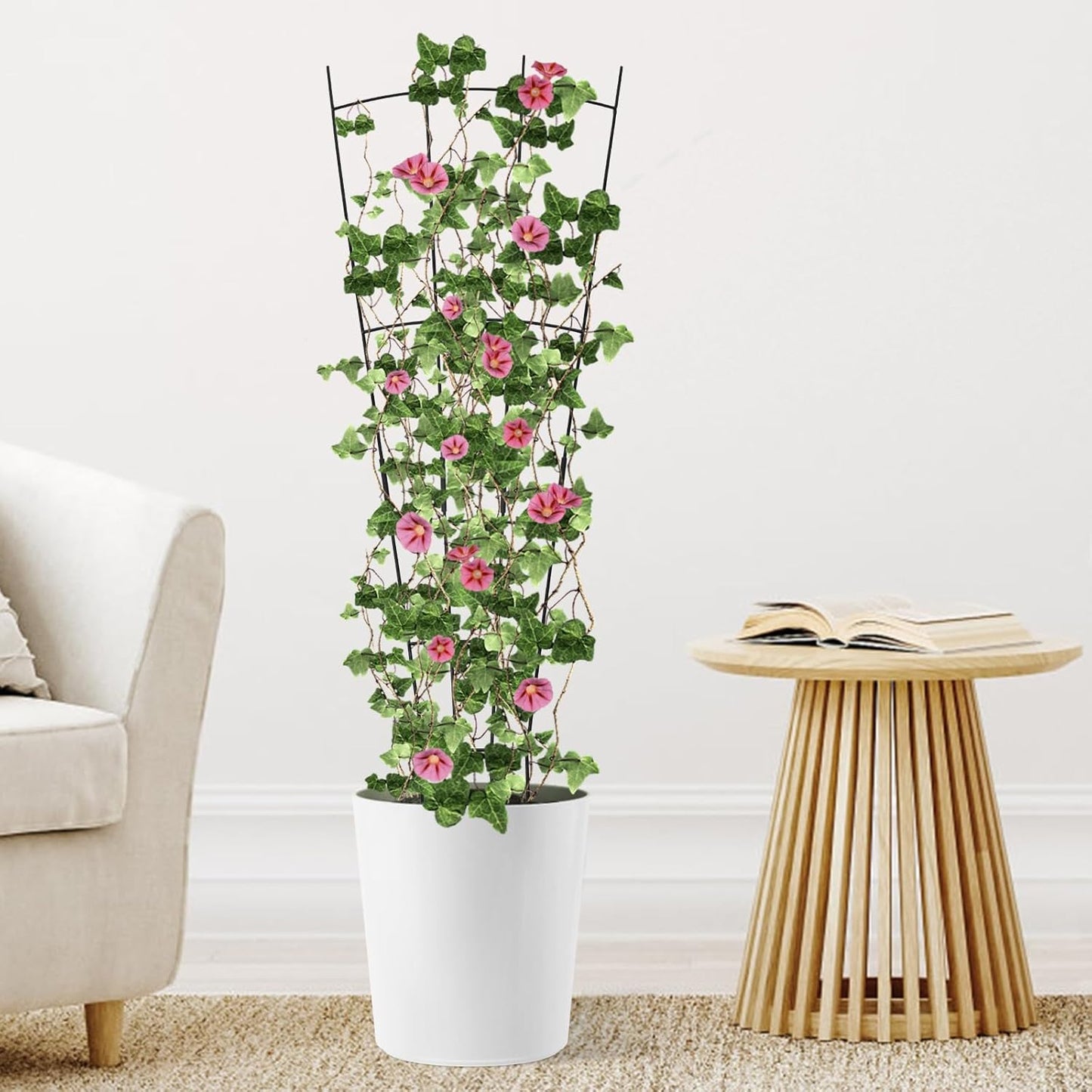 4 Pack 32'' Plant Trellis Indoor - Metal Trellis for Climbing Plants Indoor, Garden Trellis for Climbing Plants Outdoor Houseplants Flowers Vine Ivy, Fan Shape, Black-VerdiqueGarden