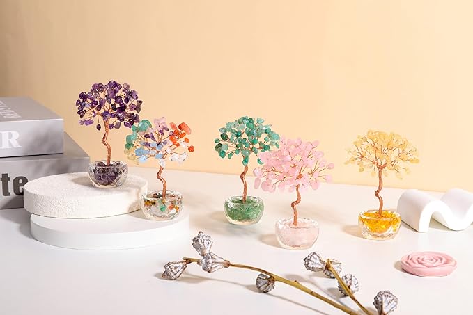 Jovivi Small Green Aventurine Crystal Tree, Natural Crystal Healing Stones Tree Glass Bowl Base Gemstone Money Trees Feng Shui Good Luck Home Desk Decor-VerdiqueGarden