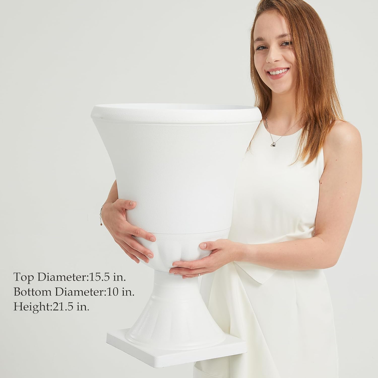 Worth Garden 2-Pack Plastic Urn Planters - 22'' Tall Round Classic Resin Flower Pots Pure White Traditional Large Plant Pots for Front Porch Patio Deck Wedding Decoration Pot - Indoor & Outdoor-VerdiqueGarden