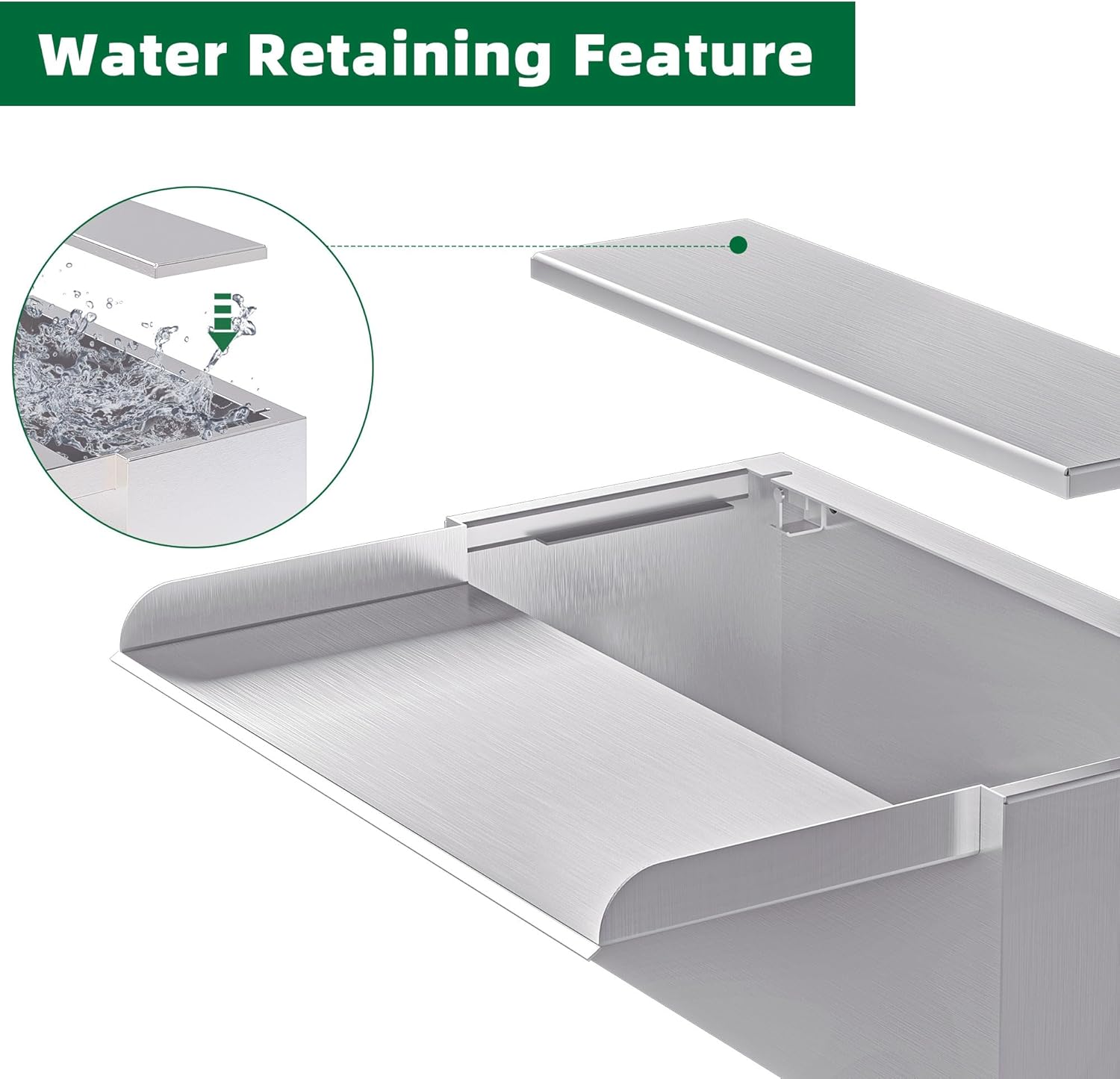 Pond Waterfall Spillway LONGRUNNEW 304 Stainless Steel 11.8" Rectangular Waterfall Spillway, Water Fall Fountain with Pipe Connector for Garden Outdoor, Swimming Pools, Fountains, Pond and Spa-VerdiqueGarden