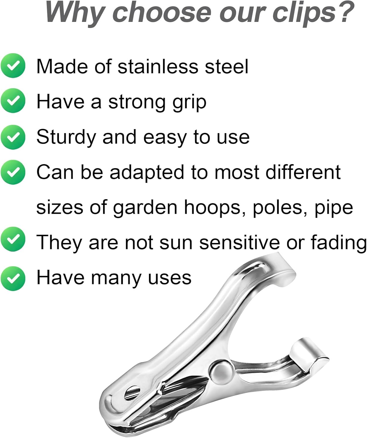 40 PCS Garden Clips, Greenhouse Clamps Made of Stainless Steel, Greenhouse Clips for Netting, Have a Strong Grip to Hold Down the Shade Cloth or Plant Cover on Garden Hoops-VerdiqueGarden