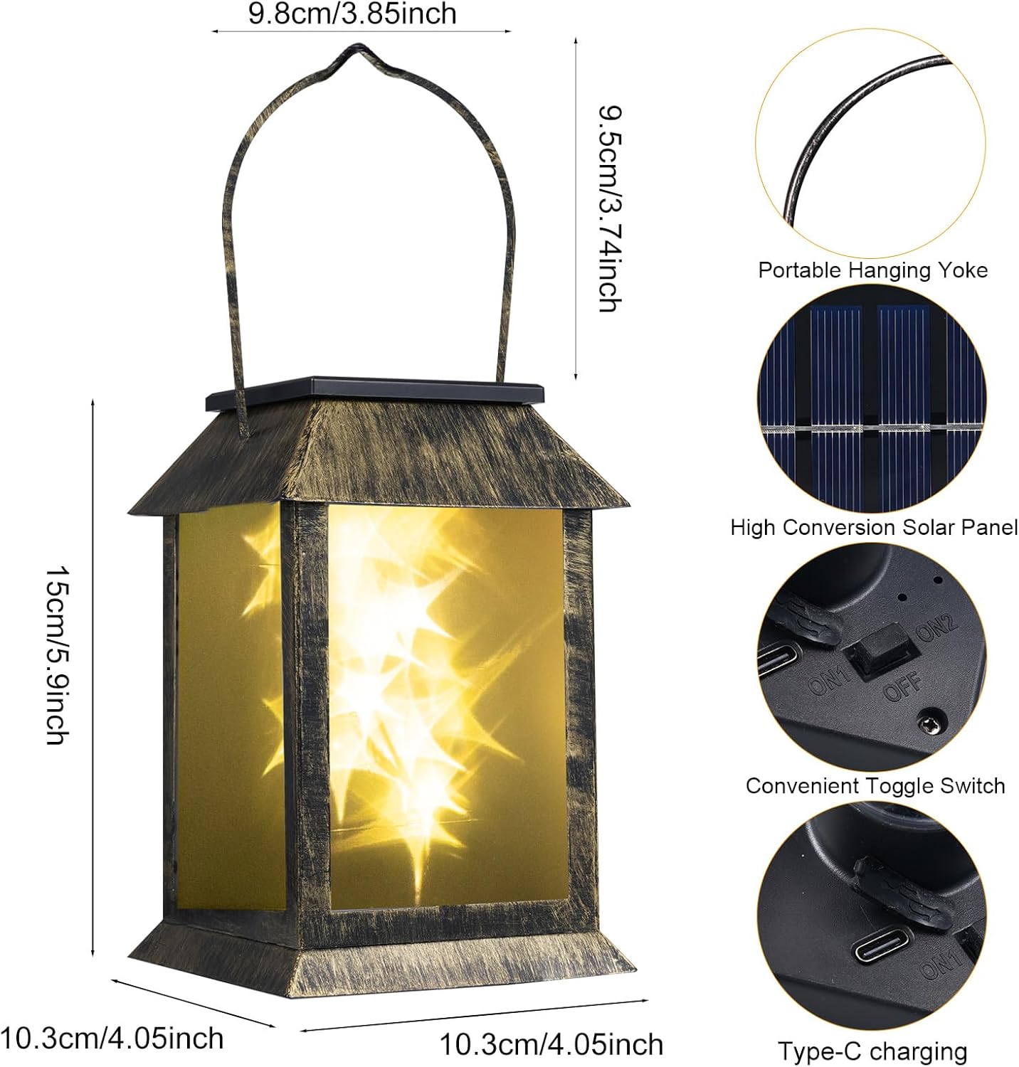 2 Packs Solar-Powered Outdoor Lanterns Vintage Garden Decorative Light Auto Dusk to Dawn Hanging Lantern Warm Glow Courtyard Landscape Lights IP54 Waterproof-VerdiqueGarden