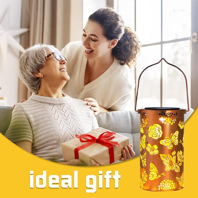 2 Pack Butterfly Solar Gardening Gifts Lanterns Decorative Outdoor, Flower Pattern Solar Hanging Lights Waterproof, Garden Decor Gifts for Women Mom Grandma, Yard Gifts for Patio, Pathway-VerdiqueGarden