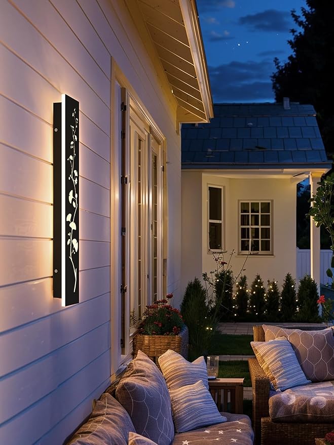 Modern Outdoor Wall Lights 39.4inch LED Long Wall Sconce 3000K Ginkgo Hollow Design Wall Mount Porch Lights 32W Exterior Lighting Fixtures for Patio Balcony Terrace Garden-VerdiqueGarden