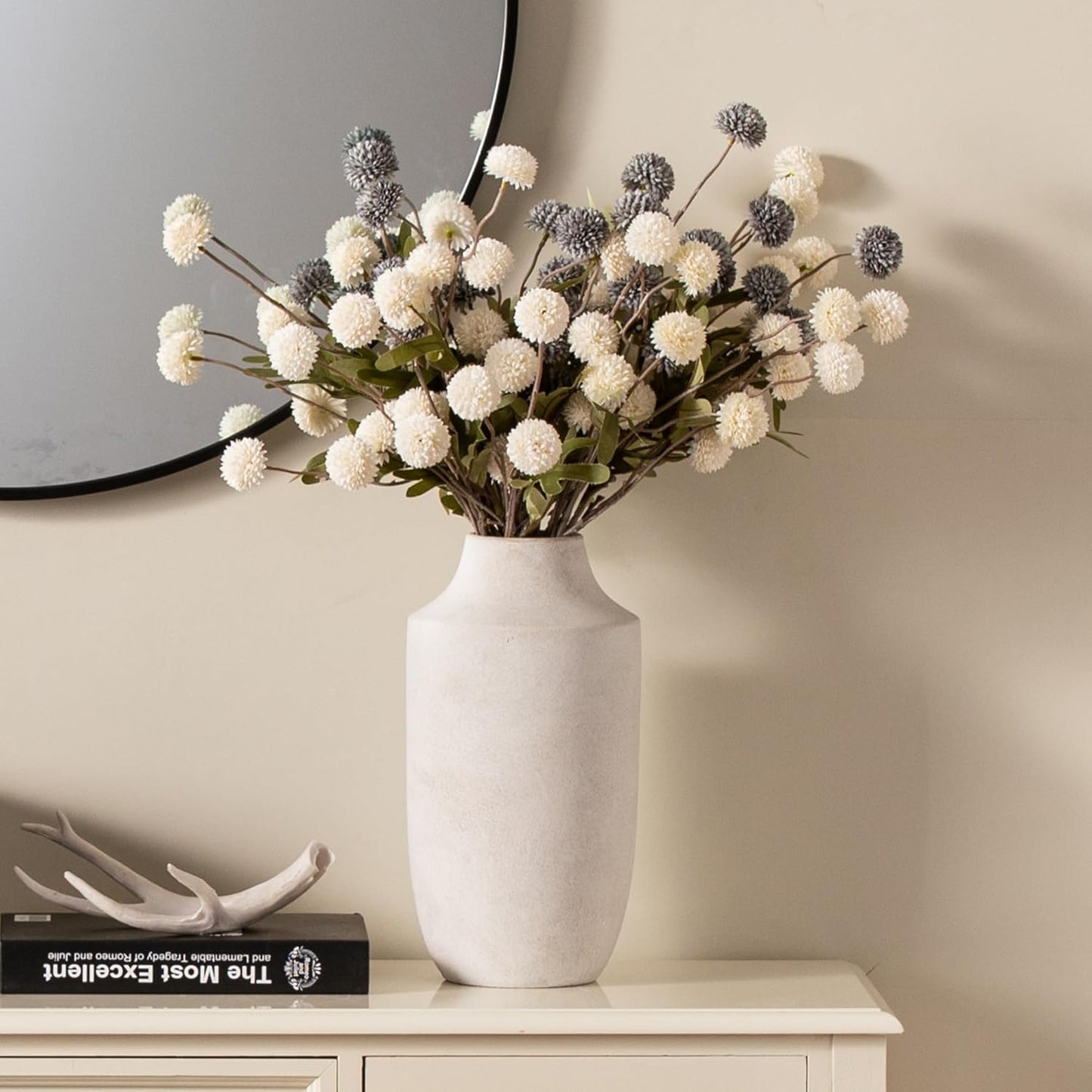 Mitt&Ditt Ceramic Flower Vase, 12.5 inch Tall Off-White Vase, Large Decorative Terracotta Vases, Farmhouse Rustic Pottery Vases for Home Decor, Living Room, Table-VerdiqueGarden