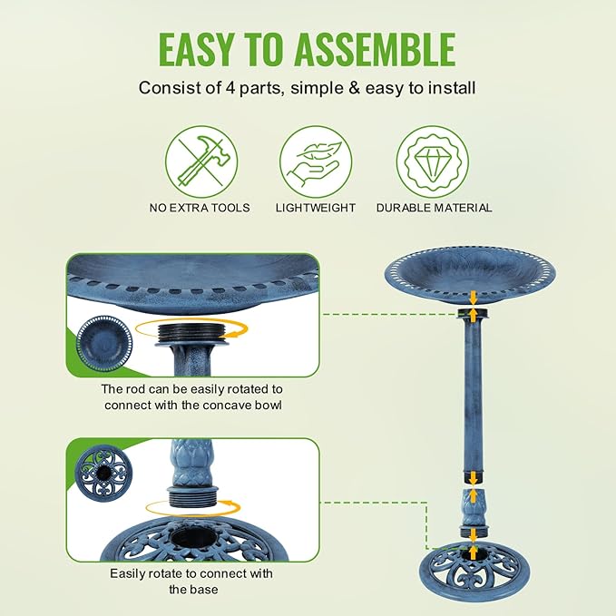 Backyard Expressions Outdoor Garden Bird Bath - Blue - Weather Resistant Polyresin - 27 Inch-VerdiqueGarden