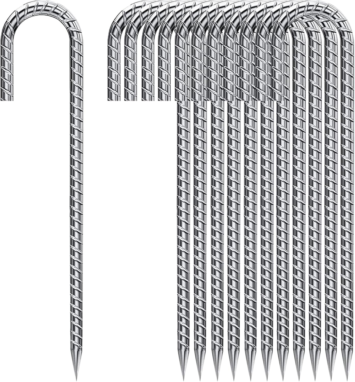 Ground Stakes 12 Inch, Yard Camping Stakes J Shaped 20 Pack Rebar Heavy Duty for Garden Dog Fence Inflatable Camping Chicken Coop Accessories-VerdiqueGarden