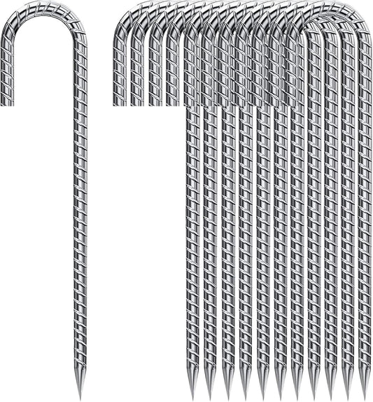 Ground Stakes 12 Inch, Yard Camping Stakes J Shaped 20 Pack Rebar Heavy Duty for Garden Dog Fence Inflatable Camping Chicken Coop Accessories-VerdiqueGarden