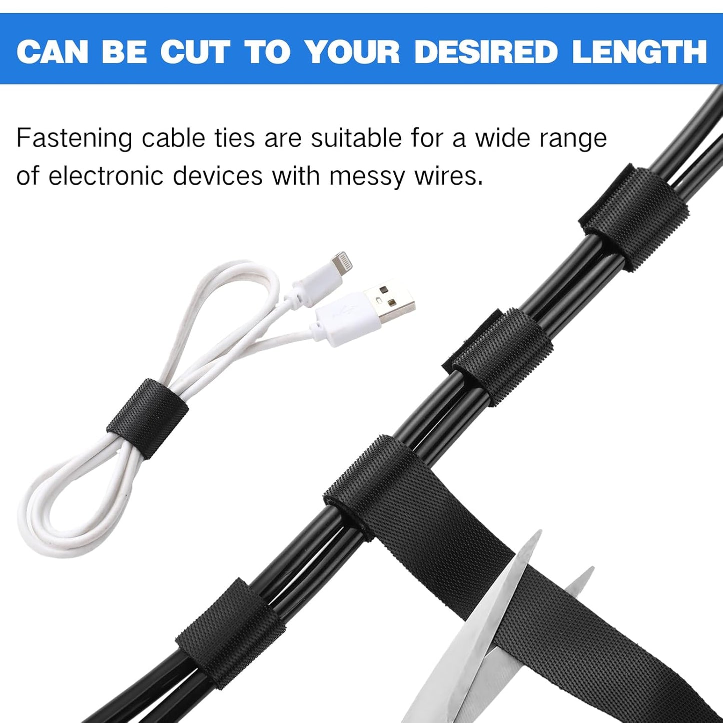 WILLBOND 3/4 Inch x 300ft Fastening Tape Cable Ties Reusable Fastening Nylon Tape Double Side Hook Roll Hook and Loop Straps Wires Cords Management Wire Organizer Straps (Black)-VerdiqueGarden