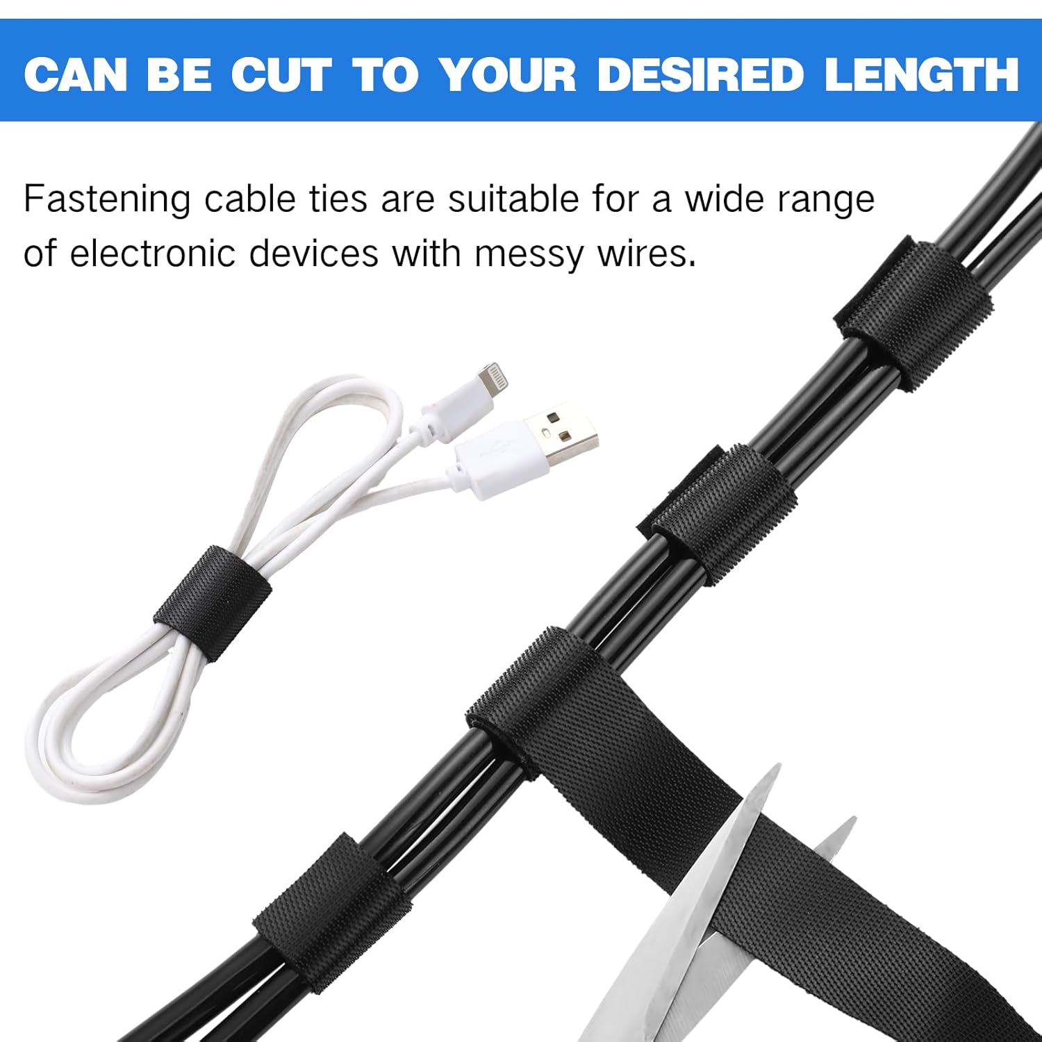 WILLBOND 3/4 Inch x 300ft Fastening Tape Cable Ties Reusable Fastening Nylon Tape Double Side Hook Roll Hook and Loop Straps Wires Cords Management Wire Organizer Straps (Black)-VerdiqueGarden