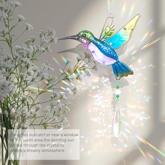 WEISIPU Crystal Suncatchers for Windows - Hummingbird Crystal Ball Prisms Hanging Crystals Ornament for Home Garden Office Wedding Christmas Decoration-Hummingbird-VerdiqueGarden