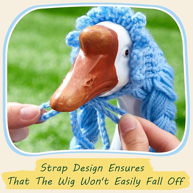3 Pcs Porch Goose Outfit, Cute Porch Goosey Braid Wig, Crochet Hook Portico Goose Wig for Lawn Goosey Garden-VerdiqueGarden