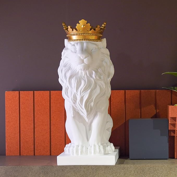 LCdecohome Sculptures Home Decor Lion Statue 15 Inch White Lion Decoration for Living Room 8.5 * 5.5 * 15 Inch-VerdiqueGarden