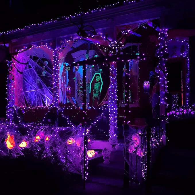 EEW 2 Pack 200 LED Solar Halloween Lights Outdoor Waterproof, Solar String Lights for Outside, Solar Powered Tree Light with 8 Lighting Modes for Xmas Party Garden Yard Halloween Decorations (Purple)-VerdiqueGarden