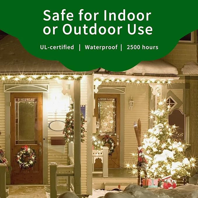Ultra-Bright Connects End to End Warm White Christmas Mini Lights 100L 19.6Ft UL Listed Incandescent Bulb String Light Set for Indoor and Outdoor Holiday Garden Party Christmas Tree Decor-VerdiqueGarden