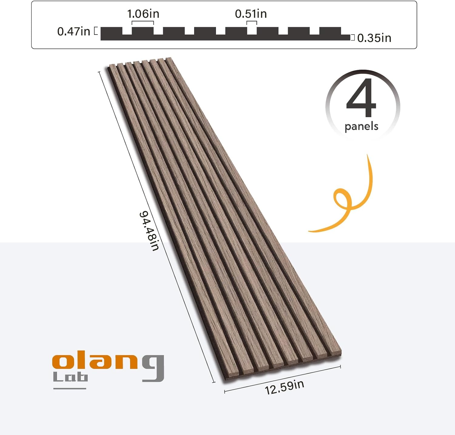 Olanglab Wood Slat Wall Panels, Wooden Acoustic Wall Panels, 94.5"x12.6" Each 3D Wall Panels for Interior Wall Decor, 4 Pack in Total 94.5"x50.4" (Dark Walnut)-VerdiqueGarden