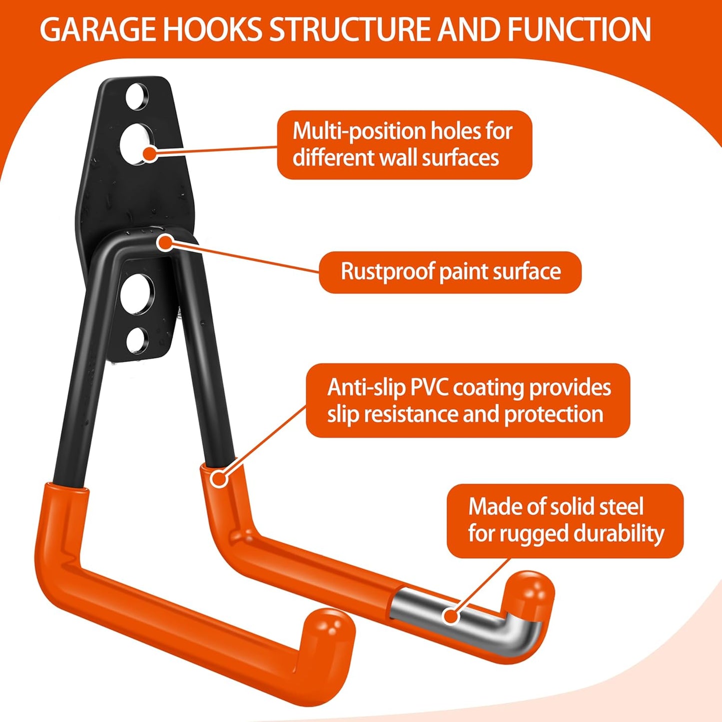 18 Pack Garage Hooks Heavy Duty - Anti-Slip Coating， Garage Storage Hooks for Hanging Bike，Ladder，Garden Tools，Hose-VerdiqueGarden
