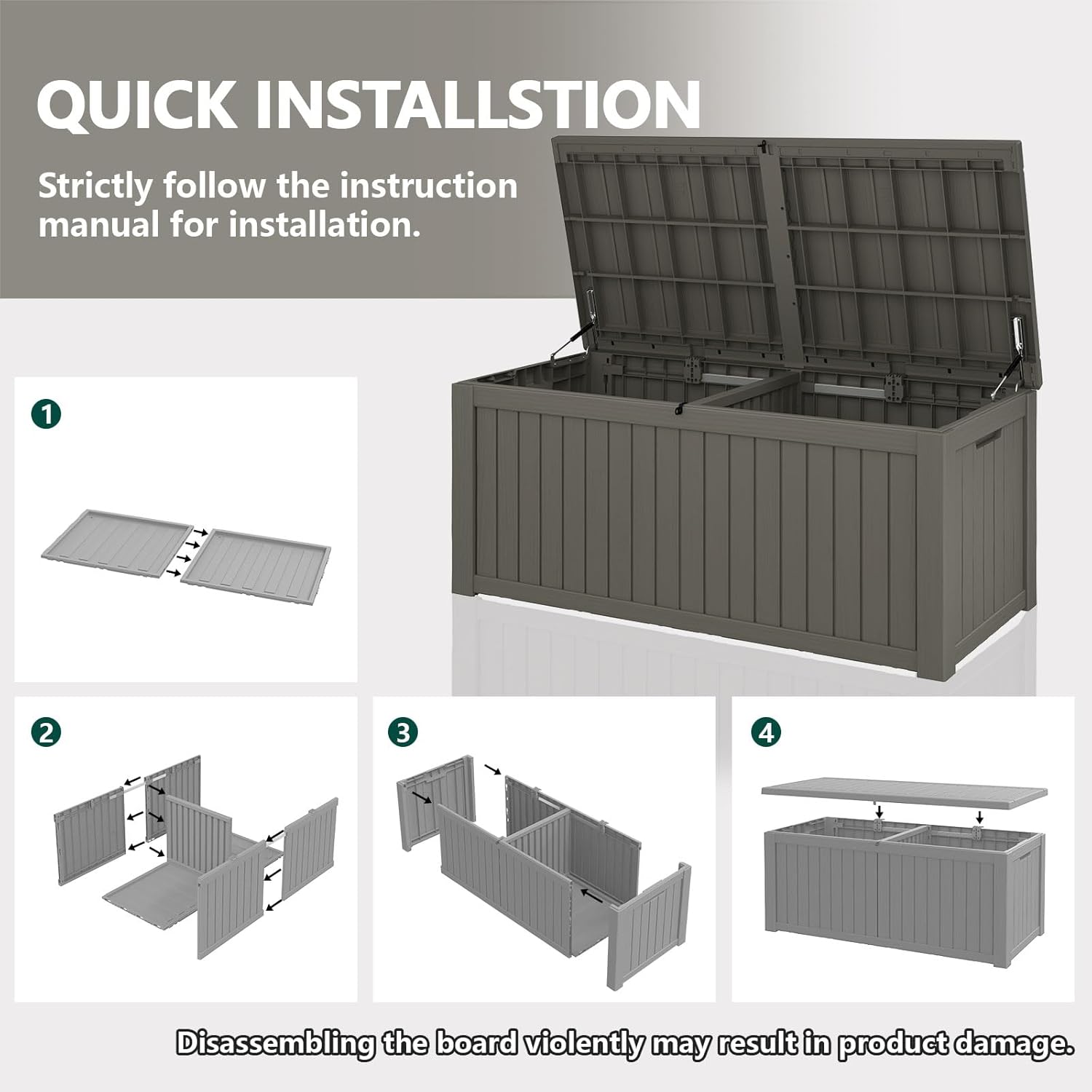 Outdoor Storage Box, 180 Gallon Deck Box, Waterproof and UV Resistant Large Resin Storage Bin, Organization and Storage for Patio Furniture, Outdoor Cushions, Garden Tools, Lockable-VerdiqueGarden