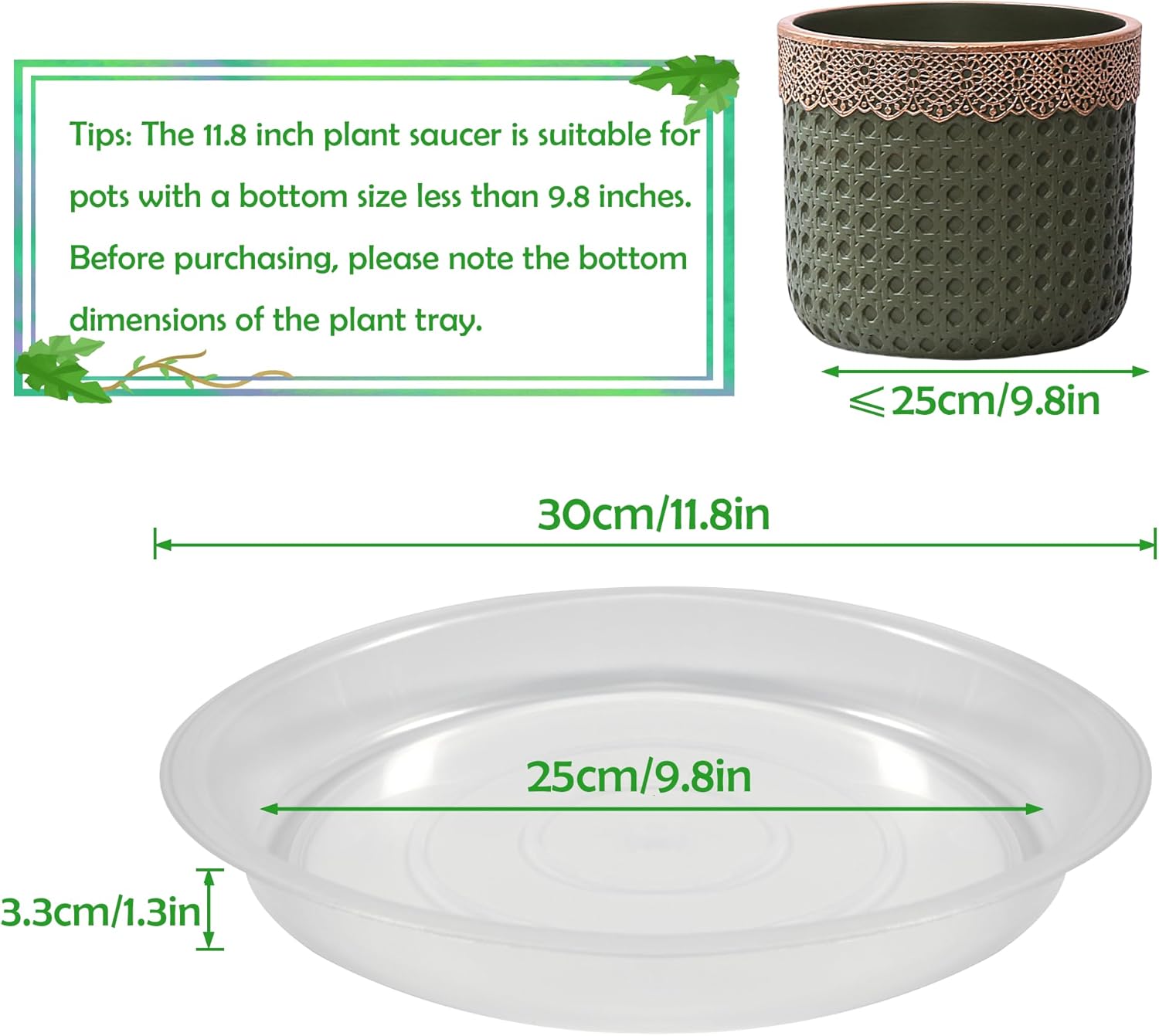 12 Pack 12 Inch Round Plant Saucers for Less 9.8 Inch Pot Indoors Outdoors Plant Trays for Pots Planter Saucer Plastic Plant Drip Tray Planter Water Tray for Potted Plants (Clear, 12"(12pcs))-VerdiqueGarden