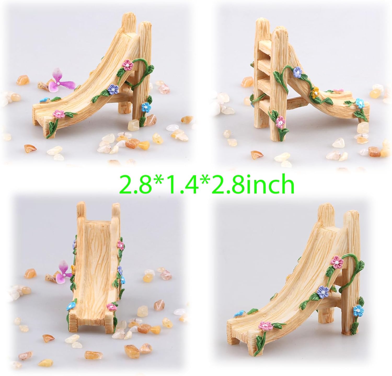 Kai Dream Miniature Fairy Garden Accessories Set, 2 Piece Resin Decorative Landscape Kit with Bridge and Slide, Floral Garden Ornaments-VerdiqueGarden