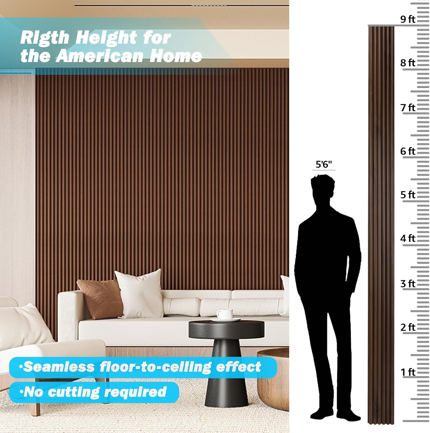 Art3d Fluted Wood Panel for Wall and Ceiling, Beaded Accent molding for Home Decoration, Pack of 4pcs + 1pc End-Trim, Size 108 x 5.7in.- Beaded Walnut-VerdiqueGarden