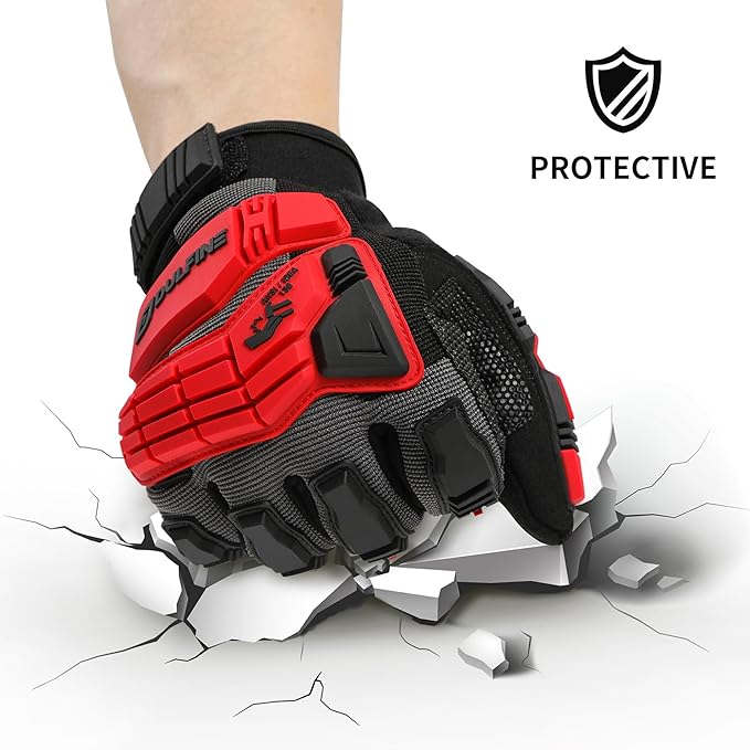 DULFINE Impact-Resistant Work Gloves Men, Heavy Duty Mechanic Gloves,Touch Screen,Ideal for Construction,Forestry, Oil Rig Drilling,Mechanic-VerdiqueGarden