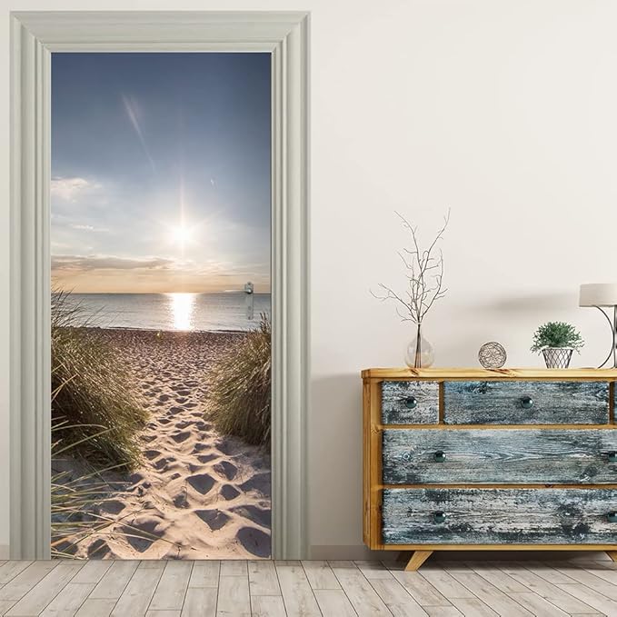 3D Door Stickers Murals Peel and Stick - Beach Path - Door Wall Decals Self-Adhesive Removable Waterproof PVC Door Pictures Poster for Bedroom Living Room Door 31.5"x 78.7"-VerdiqueGarden