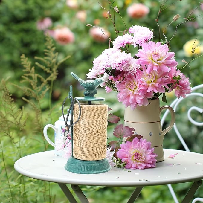 Sungmor Cast Iron Garden Twine Holder Set - 1300ft. Natural Jute Twine String & Rope Rack & Scissors - Decorative & Practical Home Arts Crafts Tools for Picture Display Gift Wrapping Packing Gardening-VerdiqueGarden