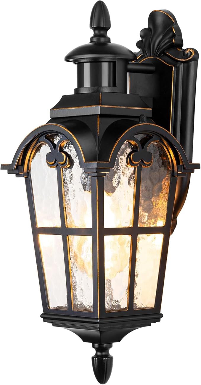 DEWENWILS Motion Sensor Outdoor Wall Lights Dusk to Dawn Exterior Light Fixture Wall Mount, Outdoor Porch Light with Water Ripple Glass, Wall Sconce Lantern for House Garage Patio-VerdiqueGarden