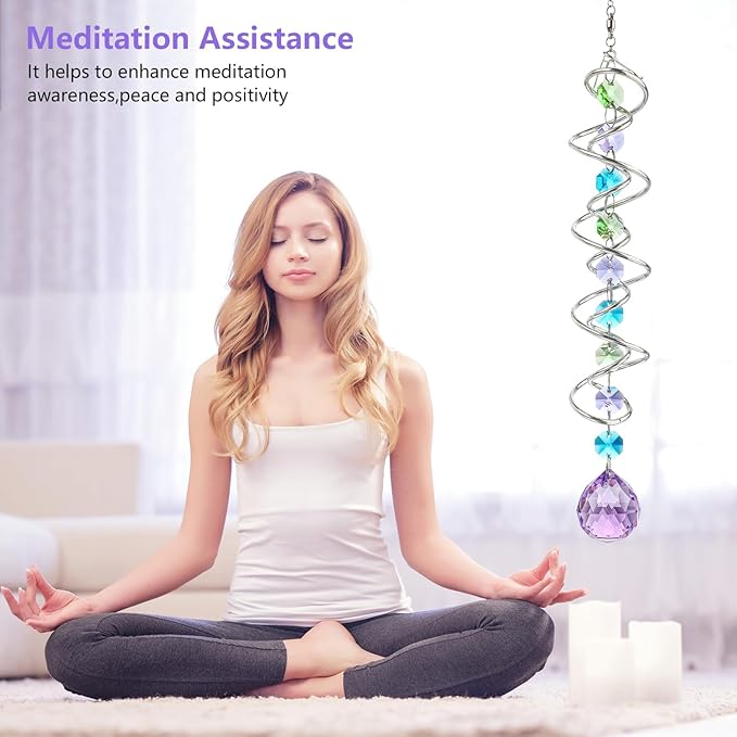 H&D HYALINE & DORA Set of 3 Crystal Sun Catcher for Window Hanging Double-Spiral Gazing Ball Spiral Tail Rainbow Maker Wind Spinners Outdoor for Garden, Patio, Porch, Christmas-VerdiqueGarden