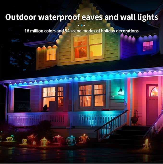 100ft Permanent Outdoor Lights for House, IP67 Waterproof RGB+IC LED Eaves Lights, 54 Scene Modes Outdoor Lighting for Christmas Garden Party Holiday Decorations, with App/Remote Control-VerdiqueGarden