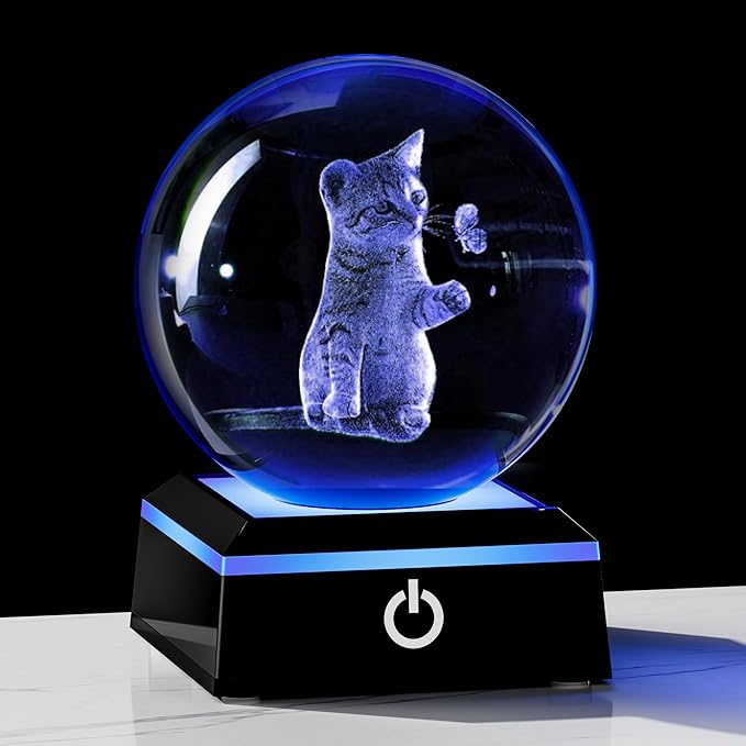 3D Cat Crystal Ball Cat Lover Gifts for Women 3D Cat Figurines Home Decor Cat Collectibles Snow Globes Gift for Girl Cat Lamp for Bedroom Unique Cat Gifts for Her-VerdiqueGarden