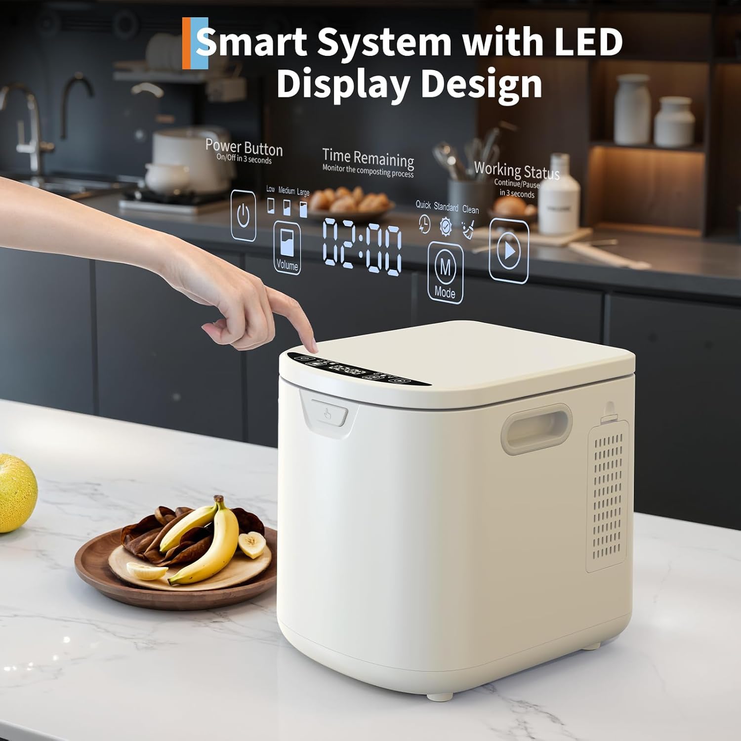 3.5L Electric Kitchen Composter Smart Odorless Compost Bin Auto-Cleaning,Countertop Food Waste Composting Machine -Fast 4-6H Food Waste to Fertilizer Conversion for Outdoor Use (White-VerdiqueGarden