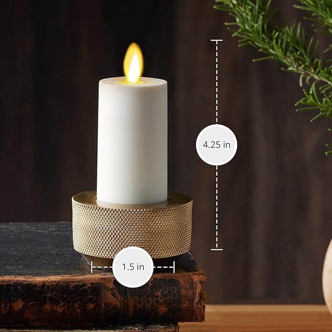 Luminara Outdoor Votive Flameless LED Candle, Set of 2 Ivory 1.5" x 4", Moving Flame Battery Operated Timer Remote Ready IPX4 Matte Plastic Finish-VerdiqueGarden