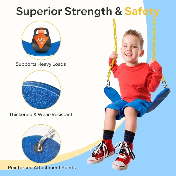 DECORLIFE 2-Pack Swing Seats for Swing Set, Support 330lb, Swings Replacement Kits with Coated Chains for Kids Adults, Swing Set Accessories with Snap Hooks for Outdoor Backyard Playground, Blue-VerdiqueGarden