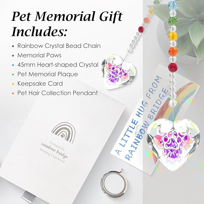 Pet Memorial Gifts for Dogs Rainbow Bridge Dog Memorial Gifts for Loss of Dog Rainbow Maker Heart-Shaped Crystal Suncatcher with Sympathy Card Dog Memorial Ornament Windows Hanging Decor-VerdiqueGarden