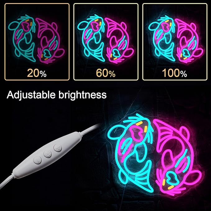 WLHOPE Koi Fish Neon Sign for Wall Decor Koi Carp Neon Light Fish Neon Signs Dimmable Neon Lights Blue Pink Fish LED Light Up Sign for Bedroom Bar Restaurant Office Fishroom Koi Pond-VerdiqueGarden