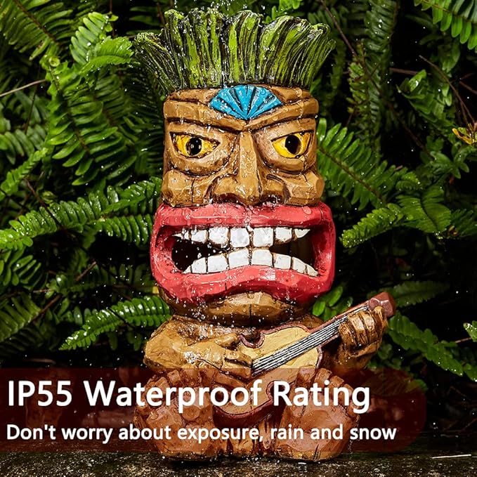 Solar Tiki Statue Outdoor Decor-Garden Guitar Tiki Statues-Tiki Bar Decorations for Outdoor Patio Yard Lawn Balcony Bar Party,Waterproof Garden Sculpture 10.35 Inch Tall-VerdiqueGarden