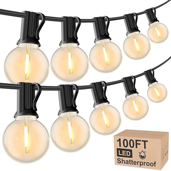 RTTY Outdoor String Lights 100 FT Globe LED Patio Lights with G40 Plastic Bulbs,Waterproof Shatterproof Dimmable Connectable Hanging for Backyard Porch Balcony Party Cafe Deck Decor-VerdiqueGarden