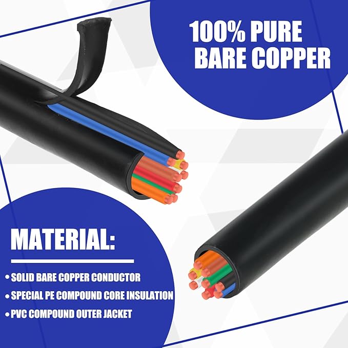 Hoolerry Solid Sprinkler System Wire 18 Gauge Irrigation Wire with UV Resistant PVC Jacket Sprinkler Cable for Underground Irrigation System Field Central Control System 30V, UL Listed (18/8, 50 Ft)-VerdiqueGarden