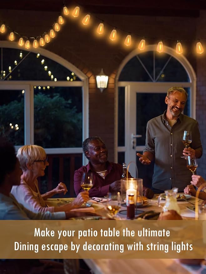 DAMAING Outdoor String Lights Weatherproof 400FT shatterproof connectable Patio Lights for Outside 4 Pack x 100FT with 208 Vintage dimmable LED Edison Bulbs,Hanging Lights for Garden,Balcony-VerdiqueGarden